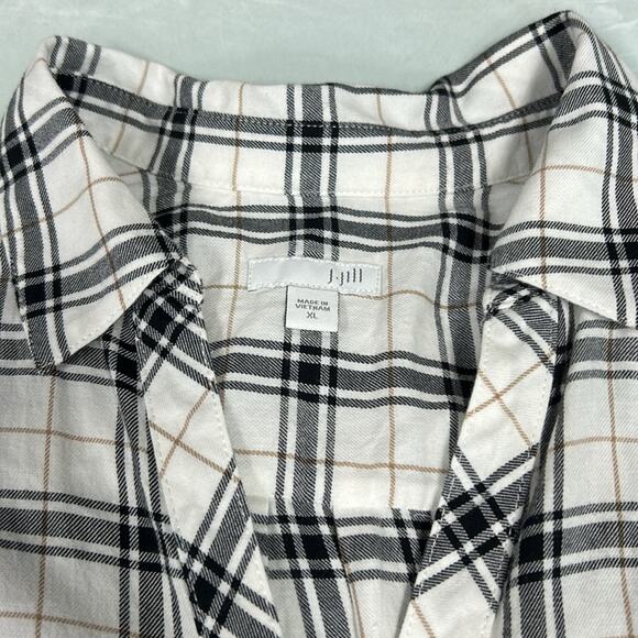J Jill Women’s Size XL Flannel White Plaid Curved Hem Tunic Button Cotton Shirt - Picture 5 of 7